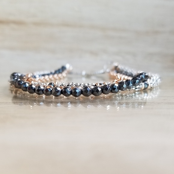 Three Row Beaded Hematite Bracelet on Toggle - Picture 6 of 8